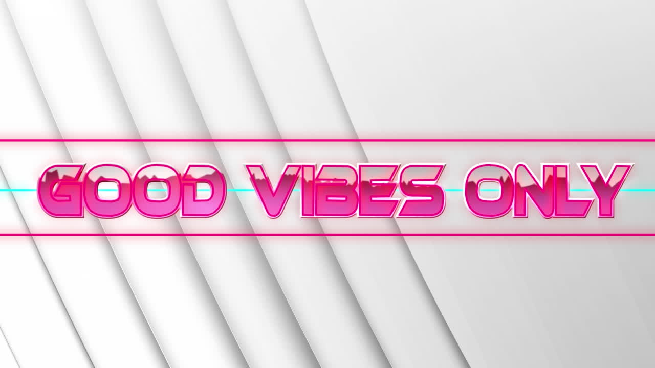 animación de buenos espacios sólo texto en rosa metálico, sobre líneas de neón en blanco