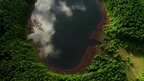 Vista-Panorámica-órbita-Laguna-Canaria-Cielo-Reflexión-Sao-Miguel-Azores