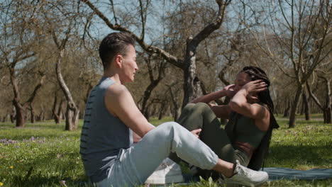 people training in the forest