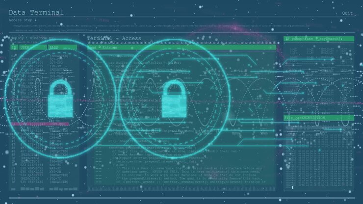 Animation of padlock icons and data processing