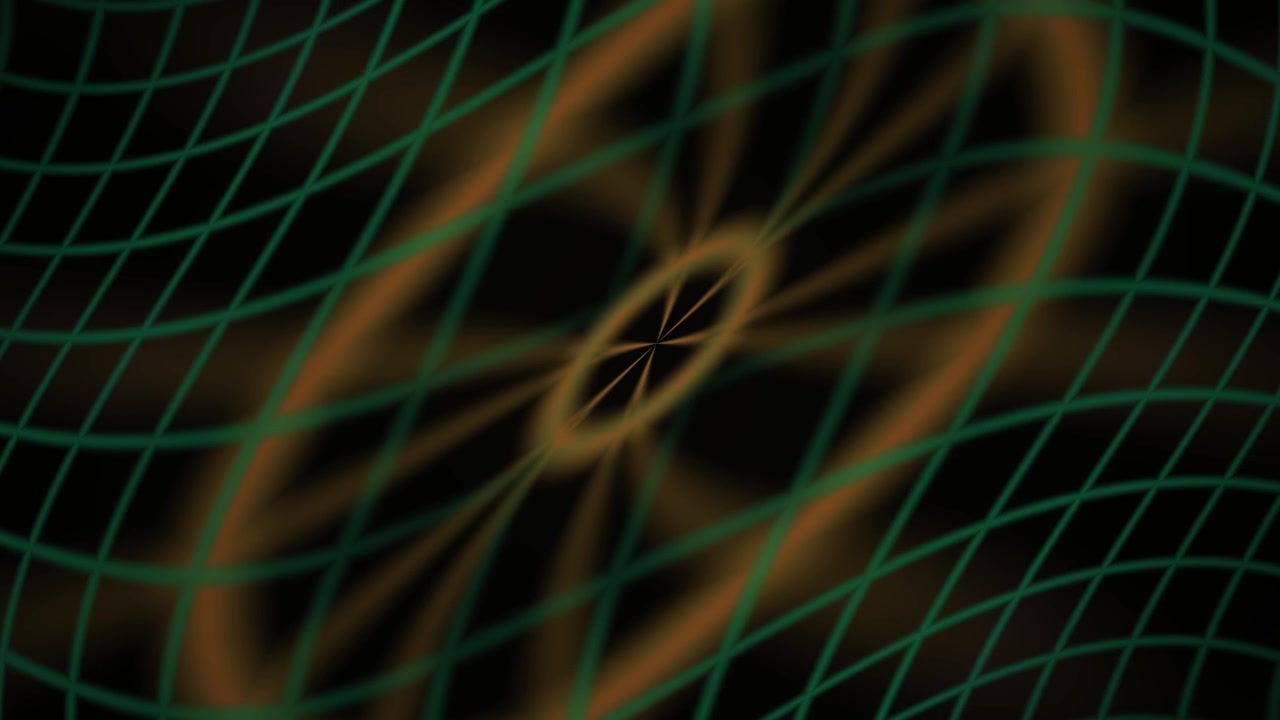 Fundo Abstrato em Movimento com Grade Verde Luminosa e Luz Laranja