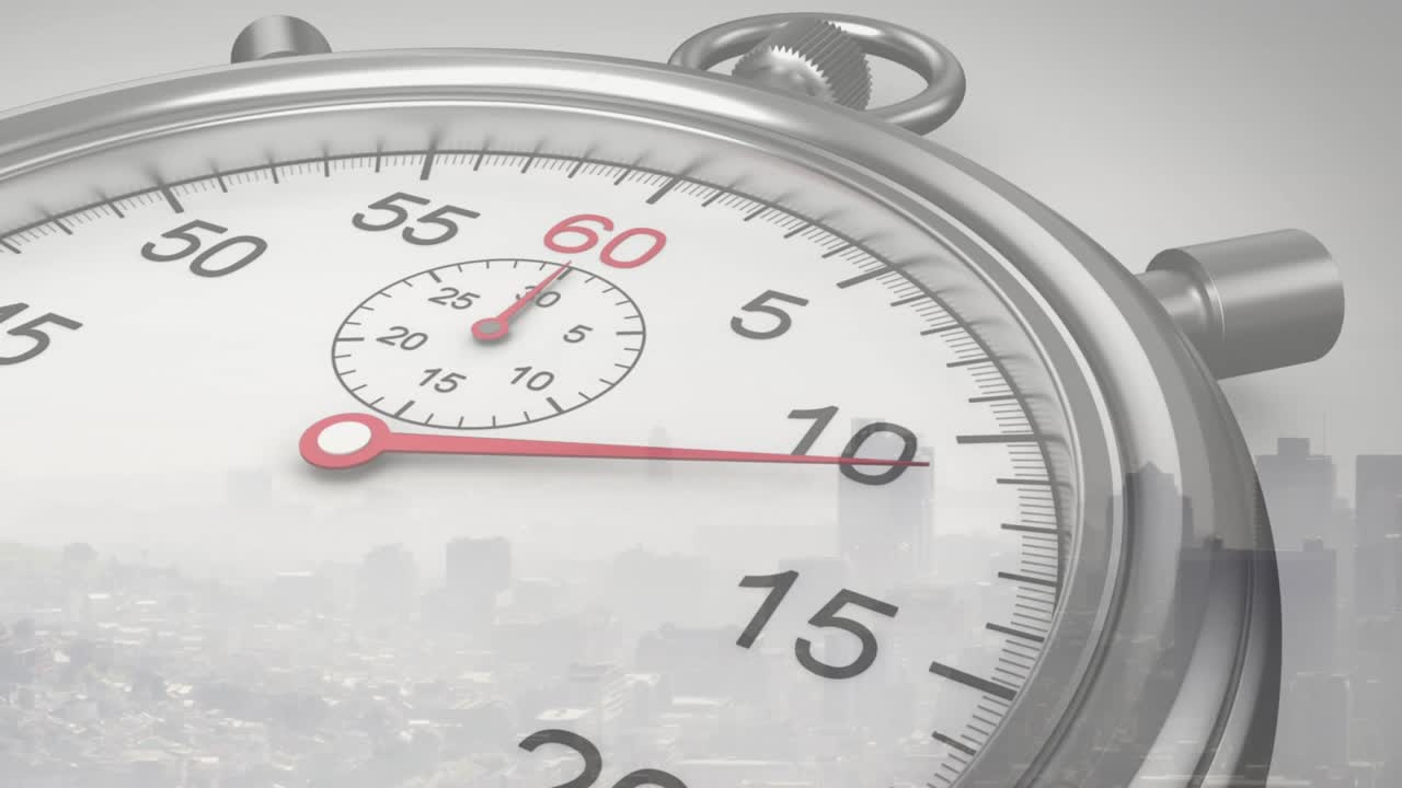 On start long red hand sweeping clockwise past dial, showing elapsed seconds to fifteen
