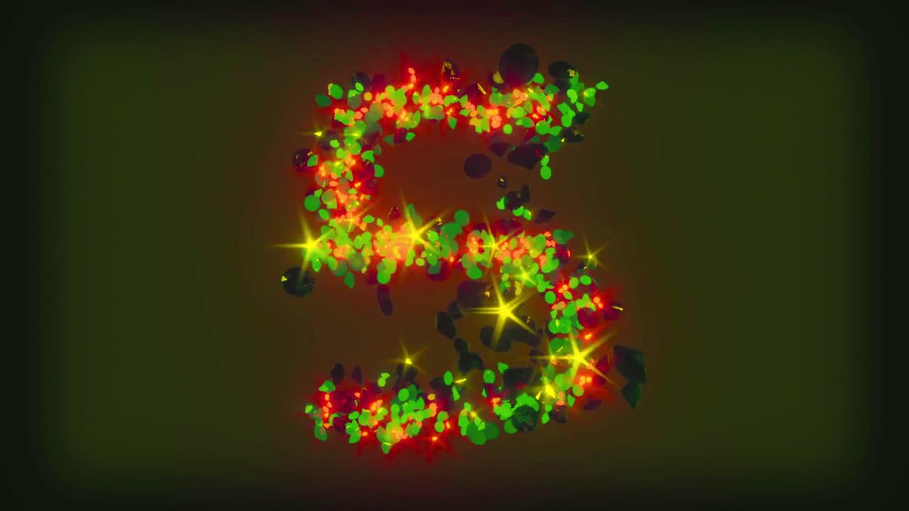 Conto alla rovescia animato con particelle rosse e verdi luminose