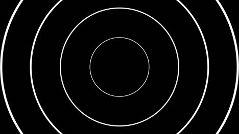 línea delgada círculos de zoom blancos en un fondo negro. gráficos de movimiento geométricos simples. animación sin costuras con formas básicas