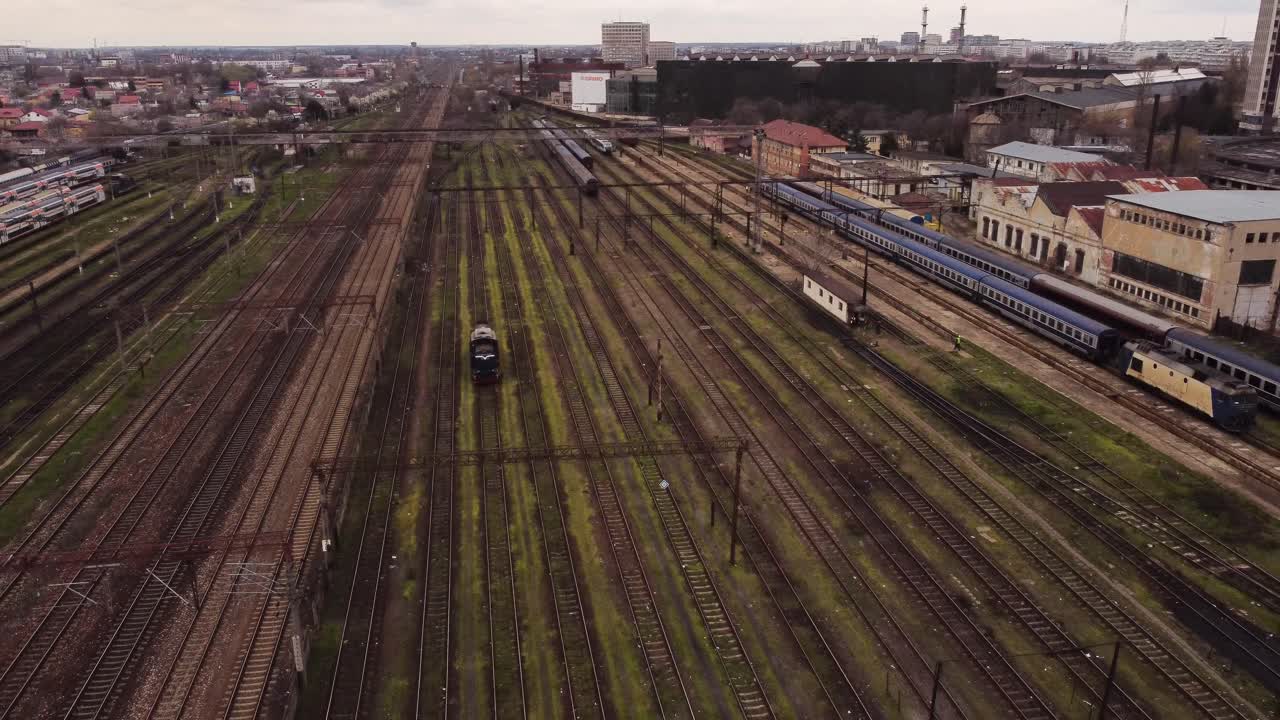Aerial View Of Single Rusted Locomotive