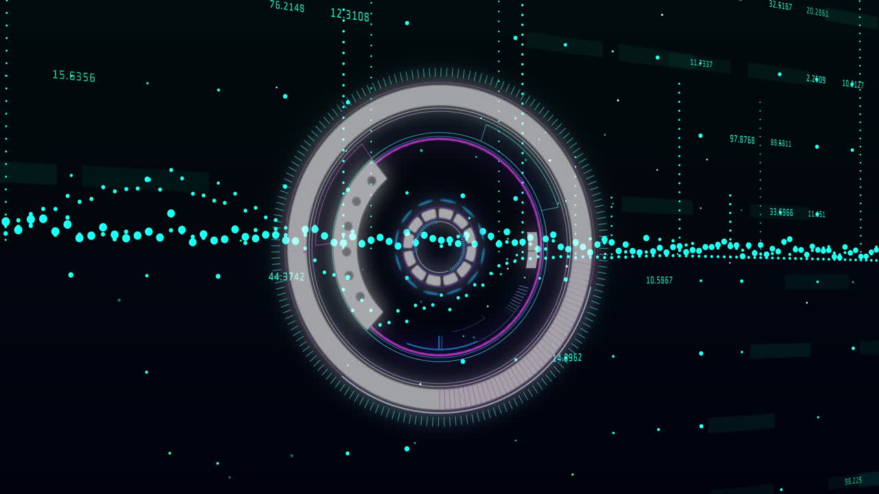 animación de escaneo de alcance y procesamiento de datos sobre fondo negro