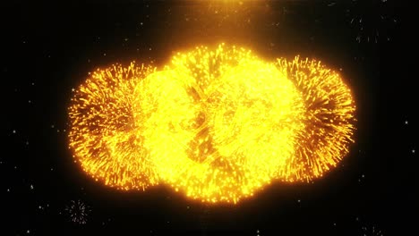 golden love heart with fireworks