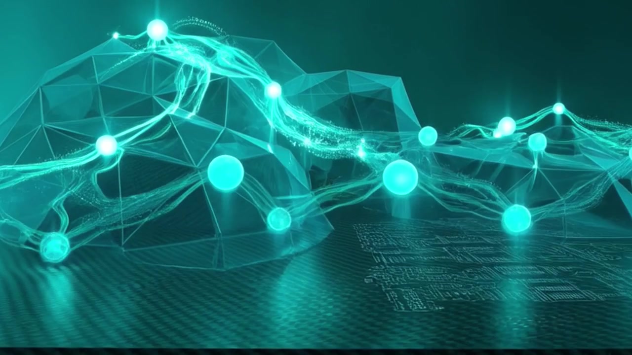 Abstract Digital Network Connection with Glowing Nodes and Geometric Structures