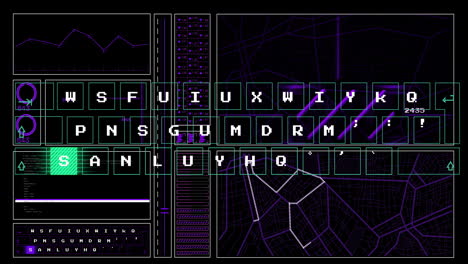 Animation of digital data processing over dark background