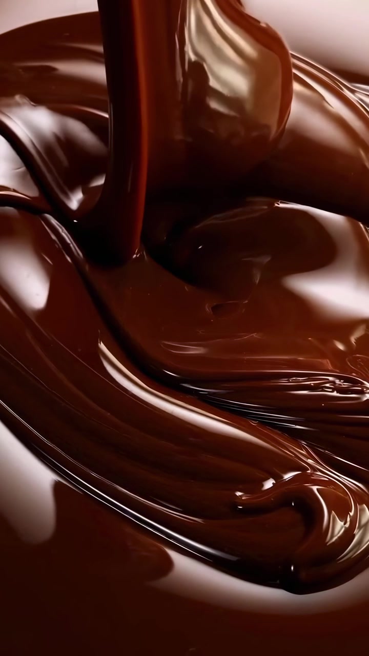 Cioccolato fondente fuso denso che cola e si avvolge