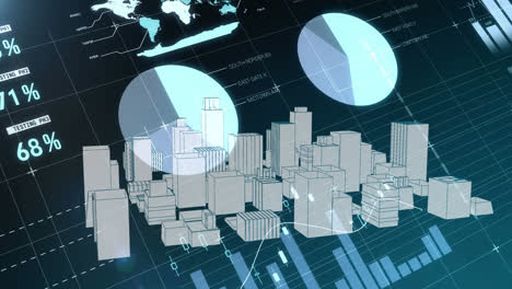 gráficos y edificios virtuales en una ciudad