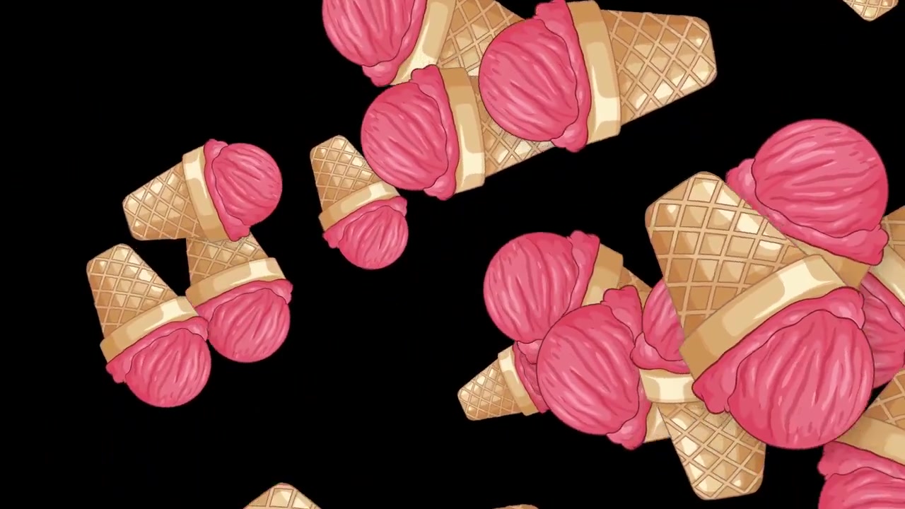 Padrão animado de casquinhas de sorvete rosa caindo.
