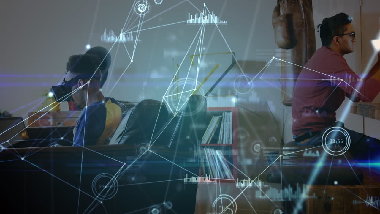 사무실에서 다양한 남성 노동자들에 대한 데이터 처리의 활성화