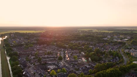 aerial view of a residential town at golden hour