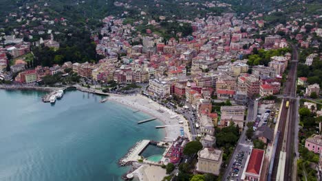 Picturesque-Tourist-Town-of-Santa-Margherita-Ligure-on-Italy-Coast,-Aerial