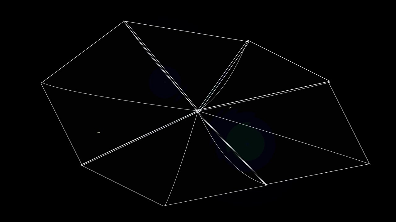 Forma geometrica astratta a wireframe che ruota su sfondo nero