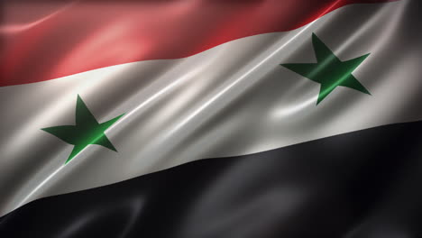 flag of syrian arab republic flapping in the wind, perspective view, high-angle with a cinematic look and feel, elegant silky texture