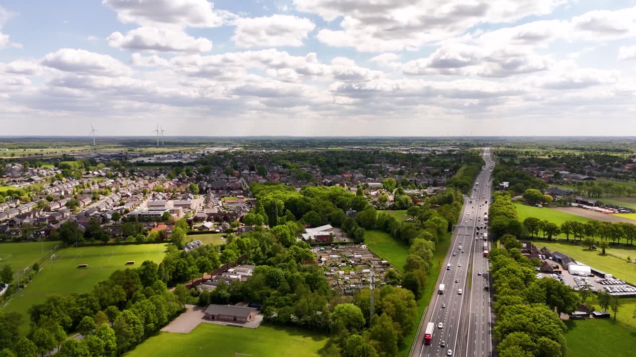 Aerial View of a Dutch Town with Highway
