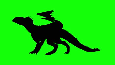 silhouette of a fantasy creature monster dragon walking on green screen, side view