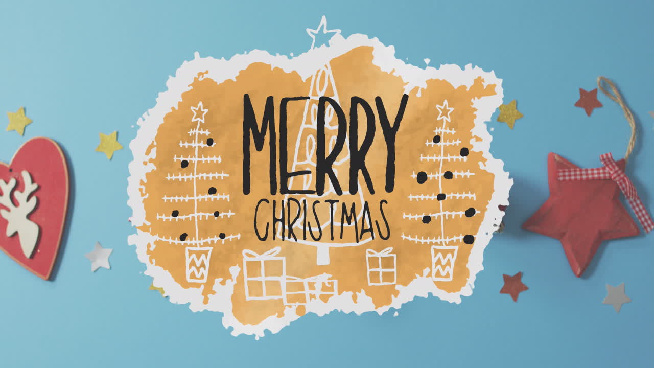 크리스마스 축하 문자의 애니메이션 크리스마스 장식 위에 텍스트