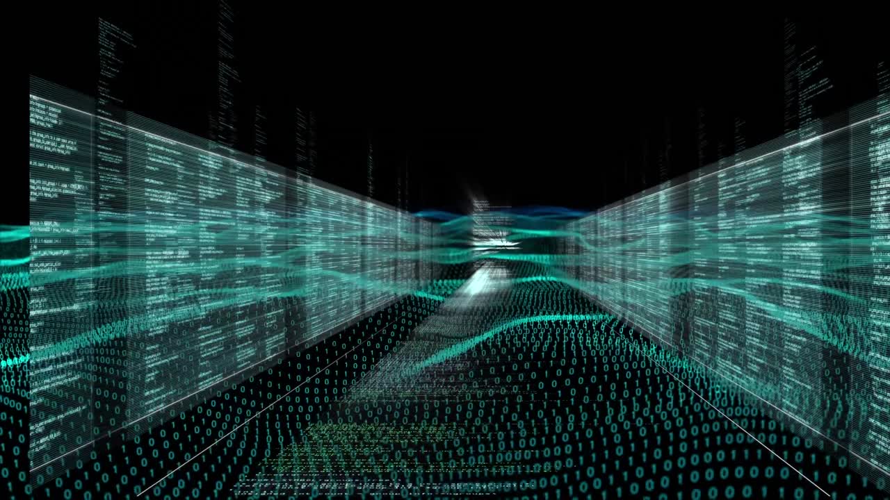 Animation of waves with data processing over black background