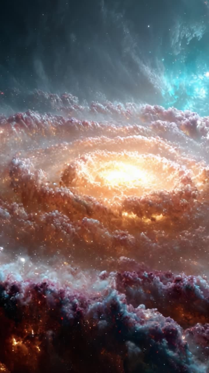 A Breathtaking View of a Cosmic Spiral Galaxy Surrounded by Ethereal Clouds and Vibrant Colors Capturing the Beauty of the Universe in All Its Glory