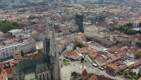 Zagreb-Cathedral-In-Kaptol,-Zagreb,-Croatia.---aerial