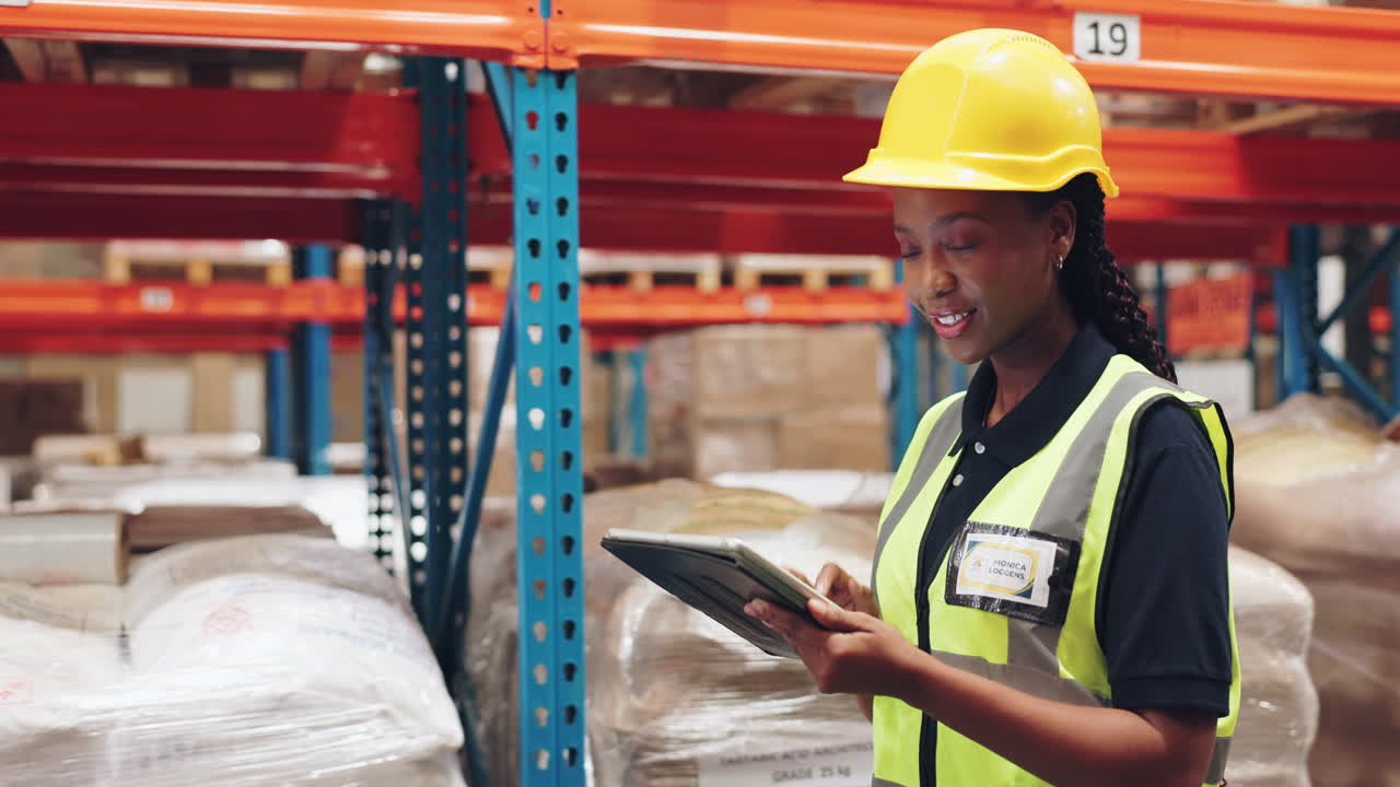 trabajador de almacén que utiliza una tableta para la gestión del inventario