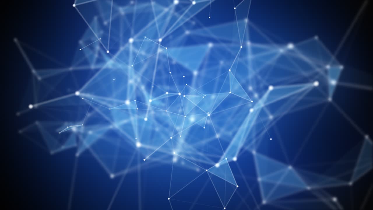 Futuristic plexus animation with glowing triangles in slow motion, 4096x2304 loop 4K