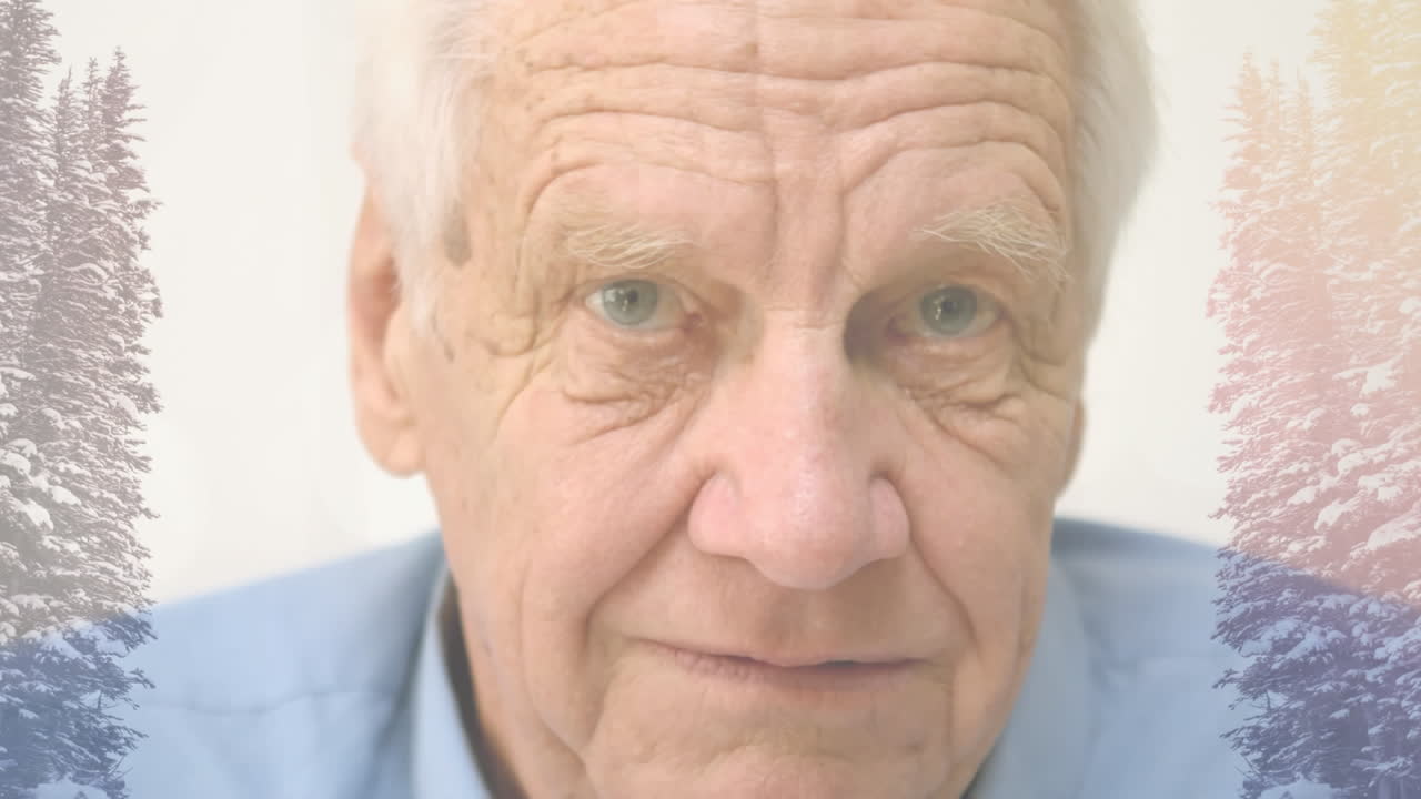 animación de un anciano caucásico preocupado con abetos en cámara lenta