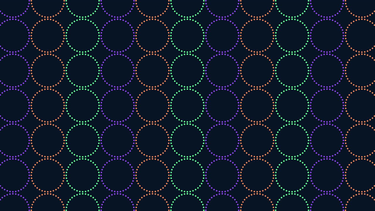 Symmetrical repeating pattern of colorful circles on dark background