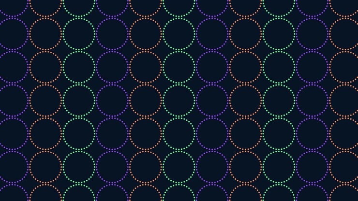 Symmetrical repeating pattern of colorful circles on dark background