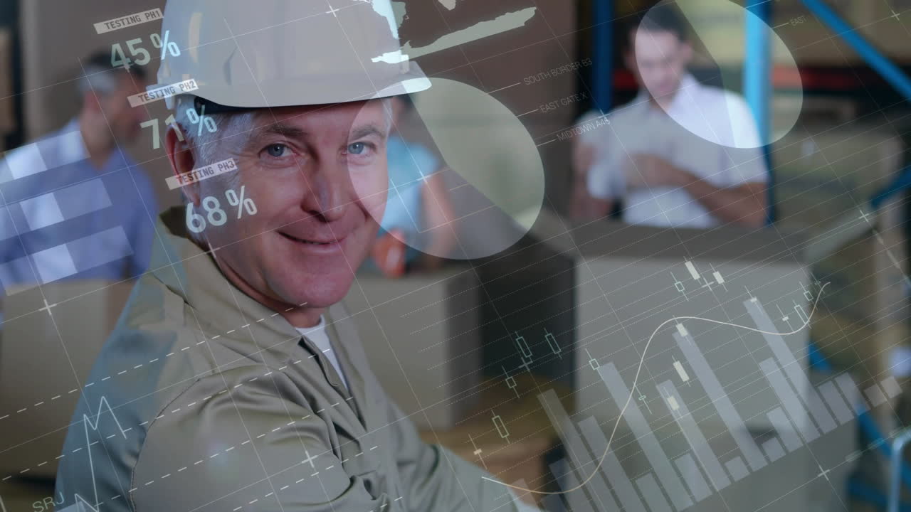 анимация обработки финансовых данных и различных работников на складе