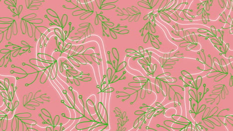 animation of white moving lines over mistletoe pattern on pink background