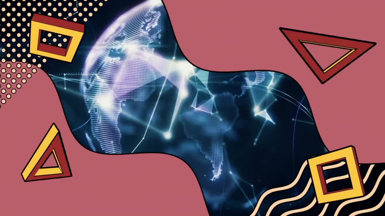 연결 네트워크와 함께 추상적인 레트로 모양의 애니메이션