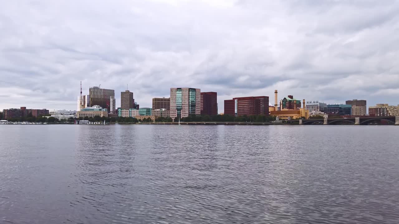 Boston city and Charles river in the evening