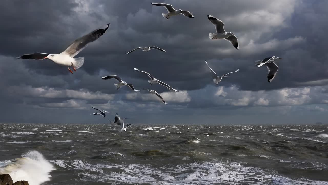 Stormy Sea with Seagulls