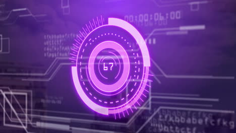 elementos giratorios y animación de números sobre el fondo del circuito, interfaz digital futurista