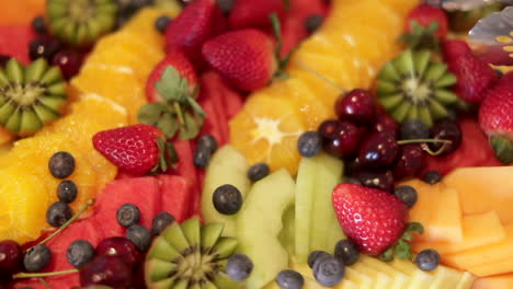 assortment of fresh cut op fruit, close up panning shot