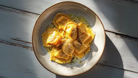 close-up of ravioli with a creamy sauce