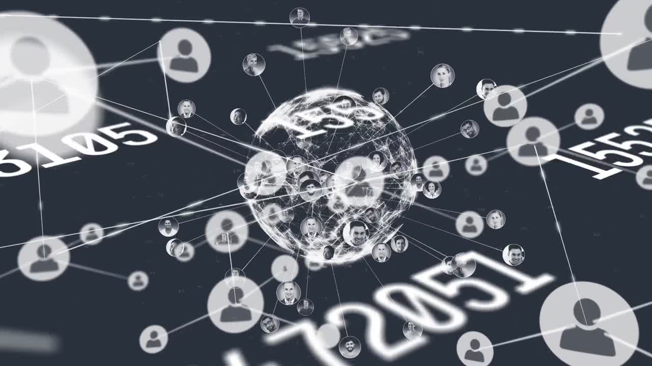 아이콘을 가진 연결 네트워크의 애니메이션 지구와 프로필 아이콘의 지구 네트워크