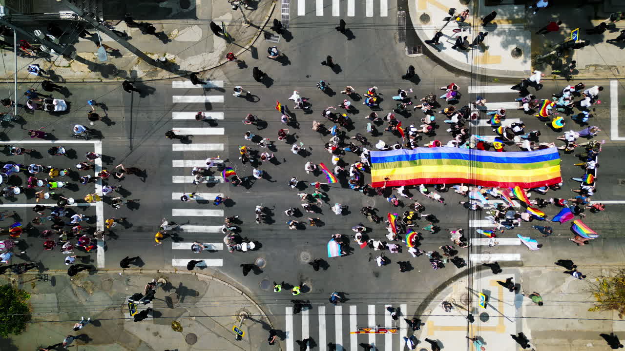 CHISINAU, MOLDOVA - 18 JUNE, 2023: Aerial drone view of the rally in support LGBT community