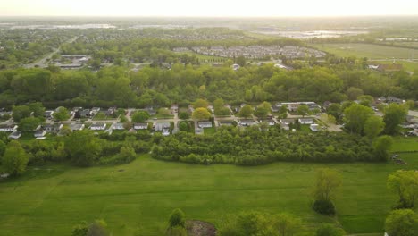 cozy small town of trenton in michigan, usa, aerial drone view