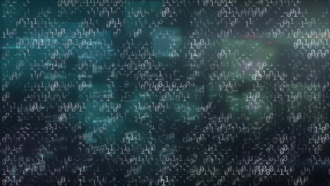 Animation of data processing binary coding over glowing background