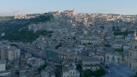 aerial view of modica alta val di noto sicily old baroque town and church south italy