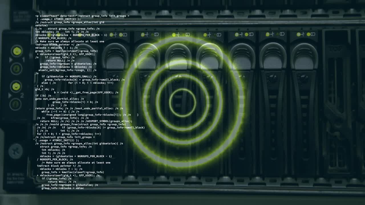 Animation of data processing, scope scanning over computer server