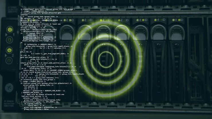 Animation of data processing, scope scanning over computer server