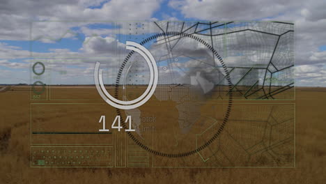 Animation of map and data processing over landscape