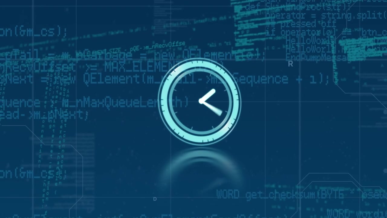 Animation of clock moving over data processing