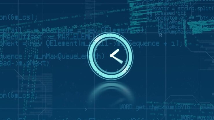 Animation of clock moving over data processing